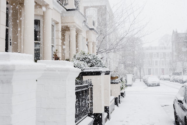 snow on sidewalk